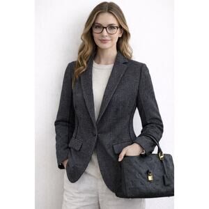 Banana Rebublic Herringbone Blazer Jacket Piping 6 EUC Cleangirl 90"s Old Money